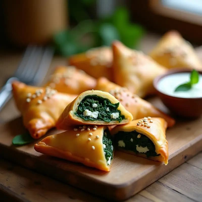 Boriek de Espinacas y Feta: Empanada Libanesa Crujiente en Hojaldre Vegano