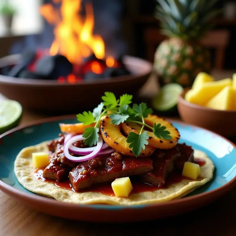 Borrego al Pastor Mexicano con Chile Paso y Piña: Tacó de Cordero en Barbacoa Tradicional