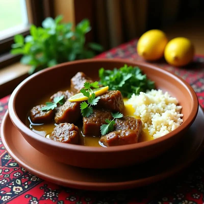Borrego al Gilan Persian: Estofado Iraní con Hierbas y Limón Seco