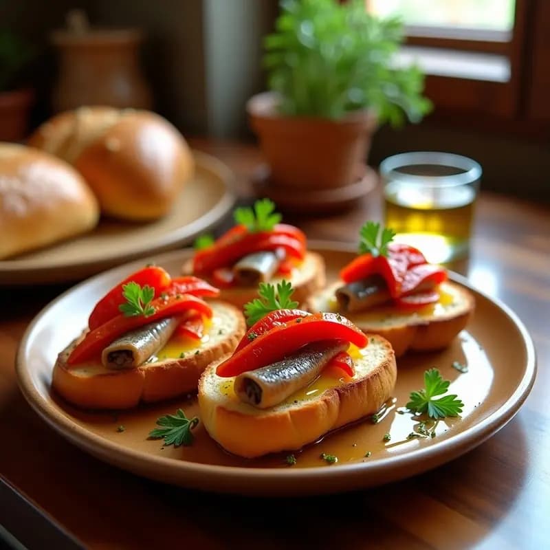Borrellhino Catalán con Anchoas y Pimientos Asados: Tapa Tradicional en 10 Minutos