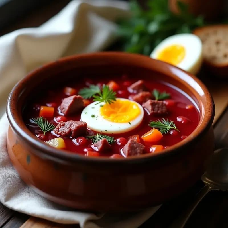 Borsch Ukrainiano con Remolacha y Carne: Sopa Tradicional en Olla Rápida