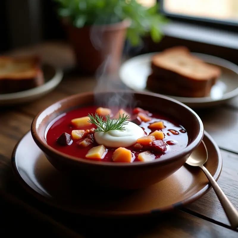 Borsch Ucraniano con Remolacha y Carnes Ahumadas: Sopa Invernal en Olla de Cocción Lenta