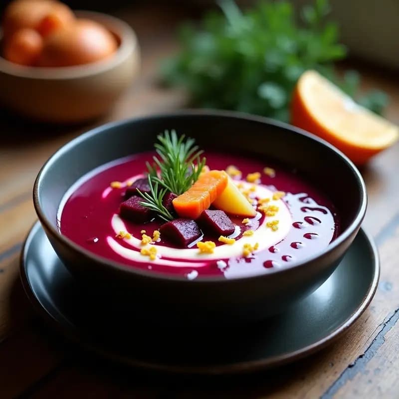 Borsch con Remolacha Fermentada y Crema de Horchata: Receta Ucraniana Vegana