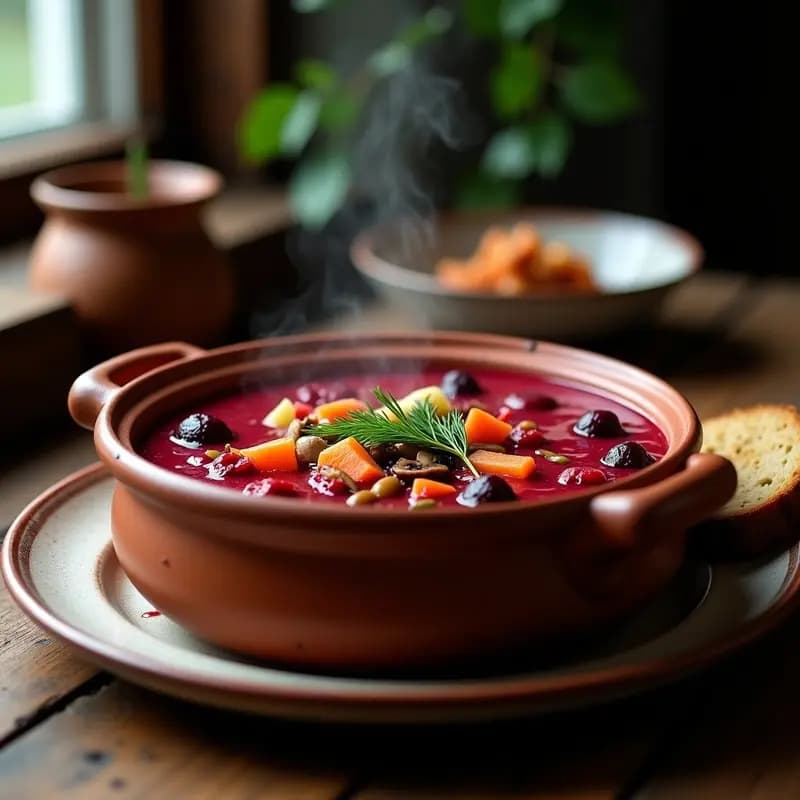 Borsch Ucraniano con Remolacha y Champiñones: Sopa Caliente Vegana y Nutritiva