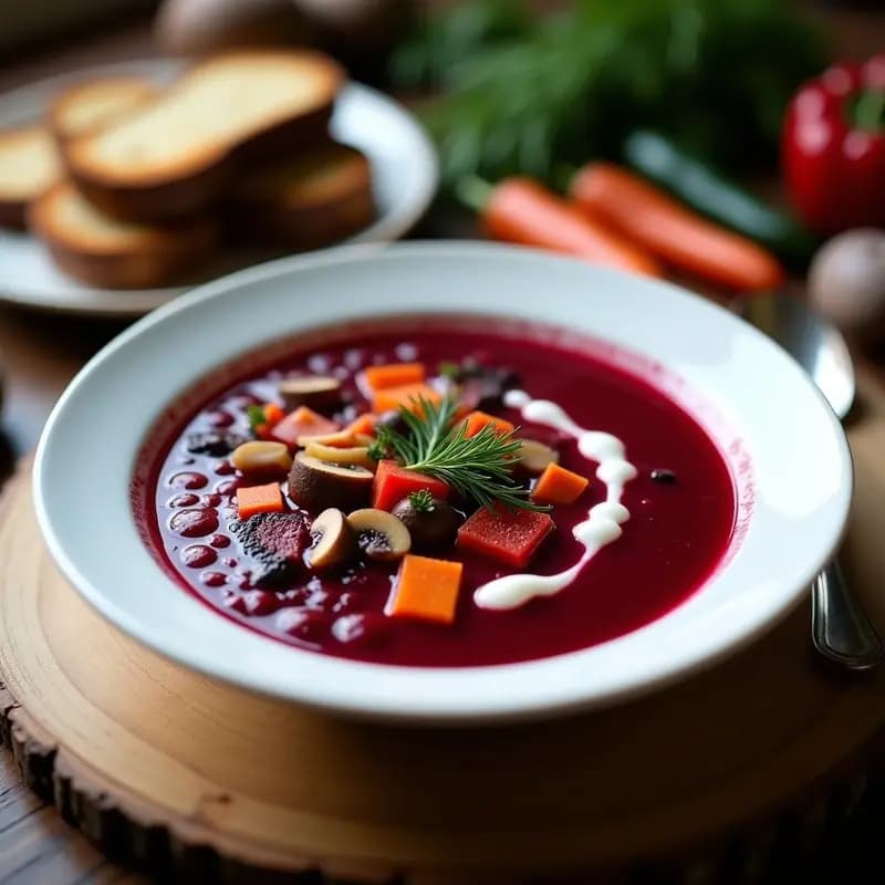 Borsch Ukrainiano con Remolacha y Hongos Portobello: Receta Vegana y Rápida en Olla Exprés