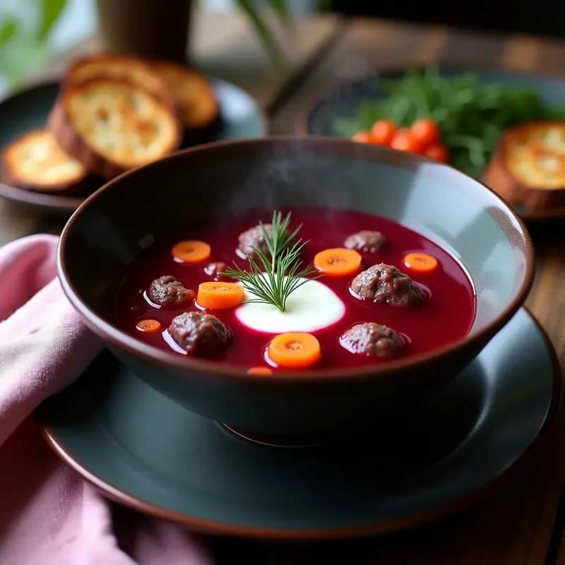 Borscht con Albóndigas de Ternera: Sopa Ucraniana Reconfortante para Invierno