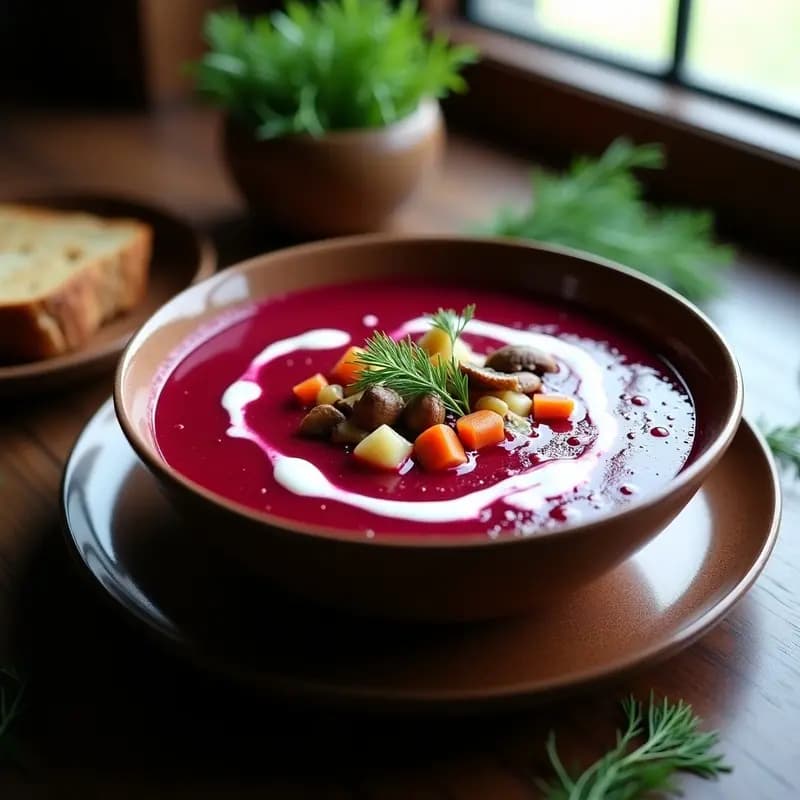 Borscht con Champiñones y Eneldo: Versión Rusa Vegana y Reconfortante
