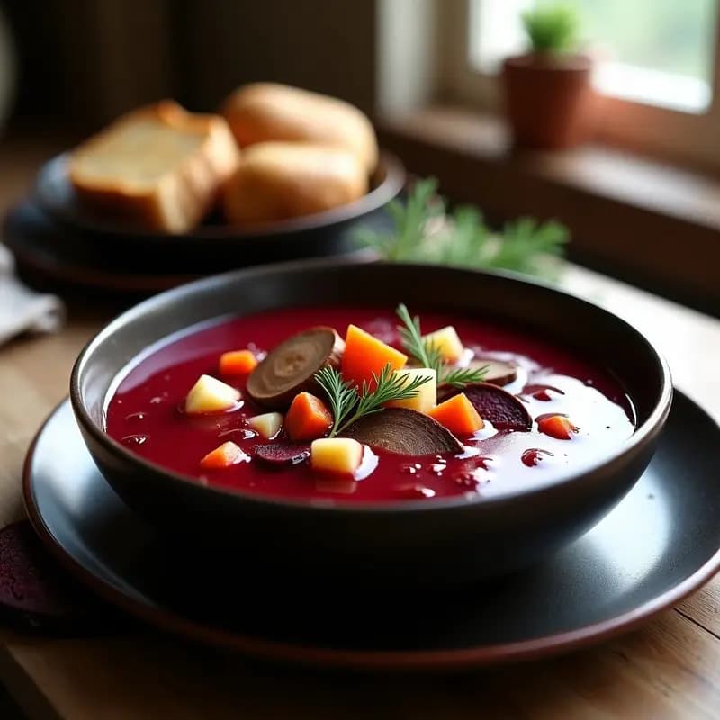 Borscht Ucraniano con Hongo Portobello: Sopa Vegana y Rellenadora en Olla Lenta