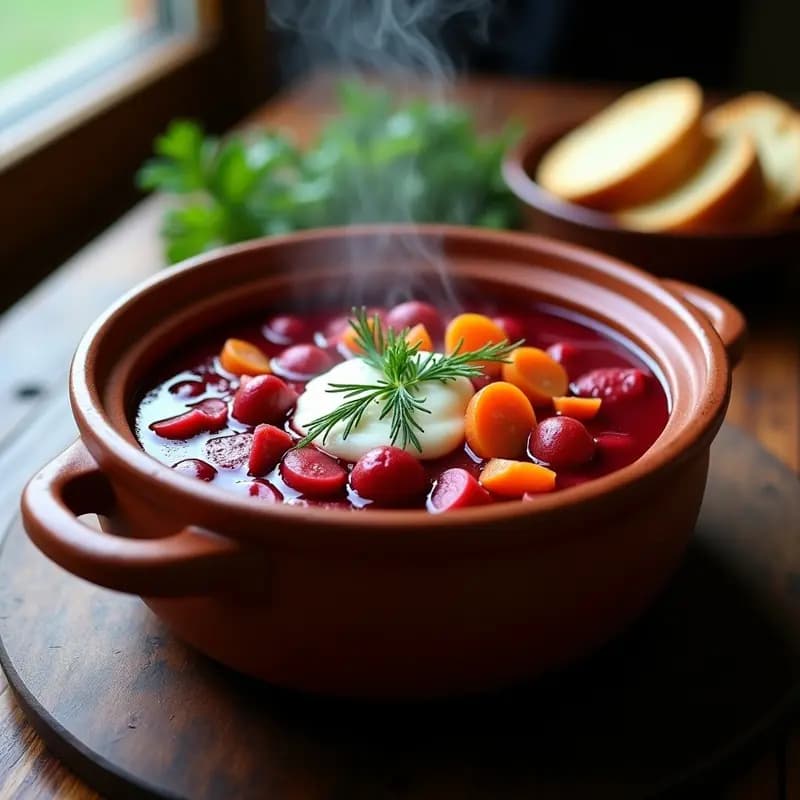 Borscht polaco con chucrut y salchicha de soja: Sopa vegana y económica