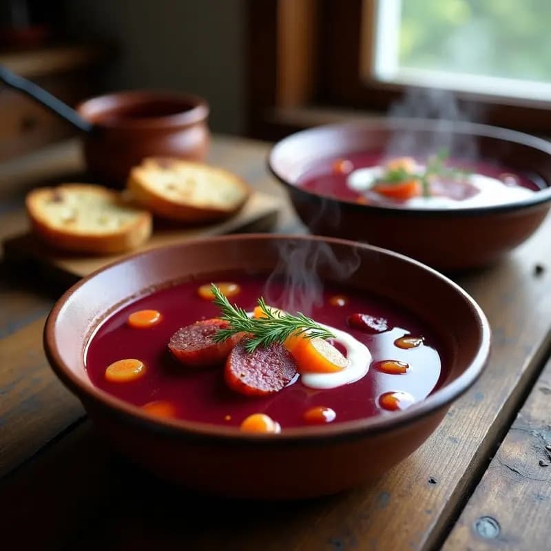 Borscht Polaco con Remolacha y Salchicha: Sopa Espesa y Caliente para el Frío