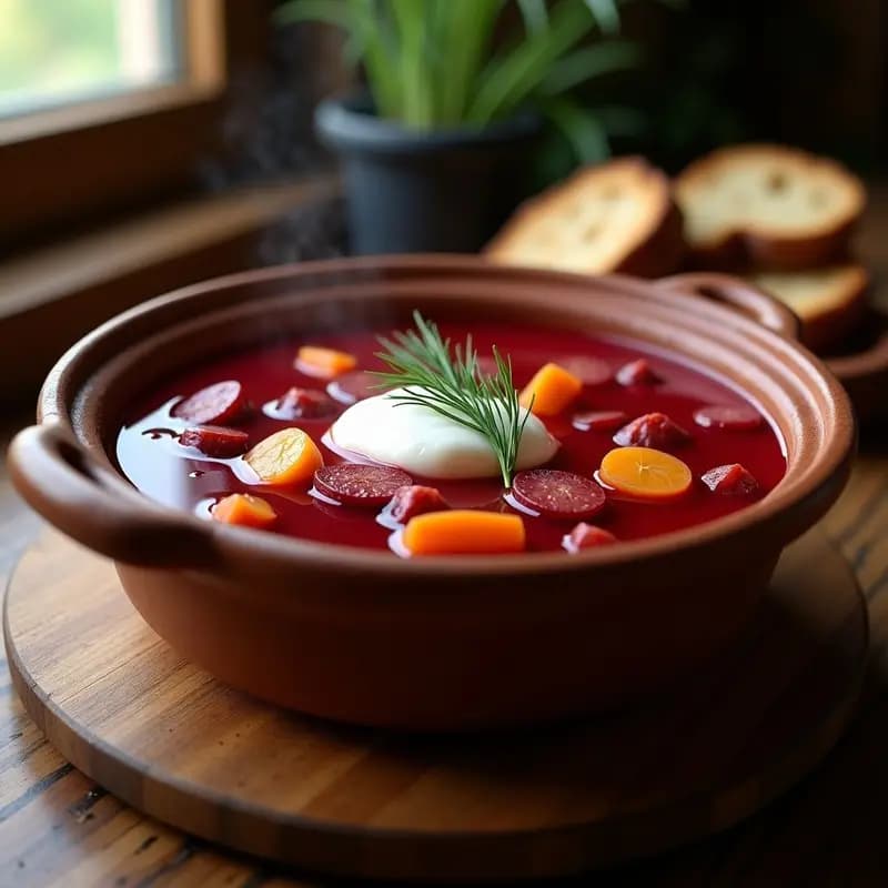 Borscht Polaco con Salchicha Kielbasa: Sopa de Remolacha Reconfortante y Contundente