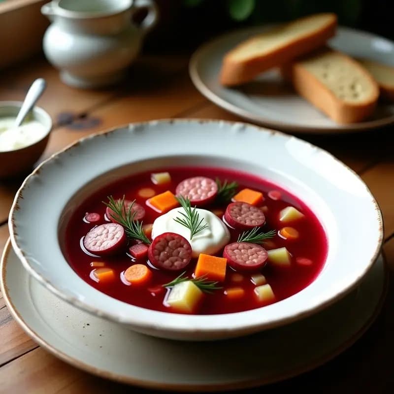 Borscht Polaco con Salchichas: Sopa de Remolacha Alta en Energía