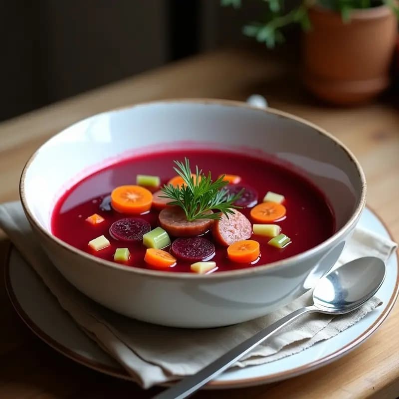 Borscht Polaco con Remolacha y Salsicha Ahumada: Sopa Reconfortante y Baja en Calorías