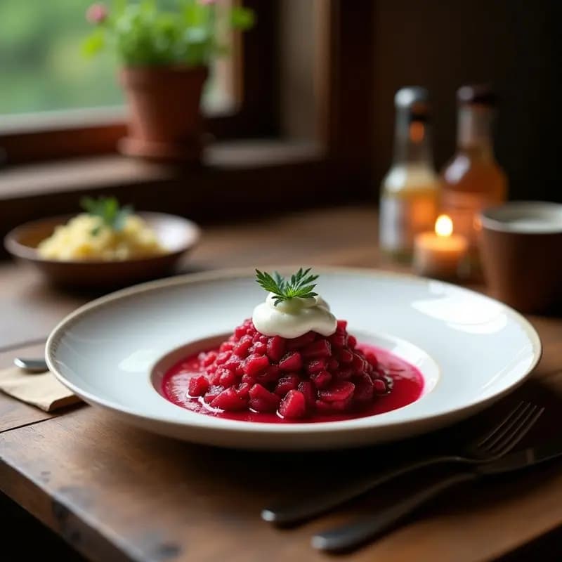 Borscht de Remolacha y Apio con Crema de Ajo: Receta Ucraniana Vegana y Reconfortante