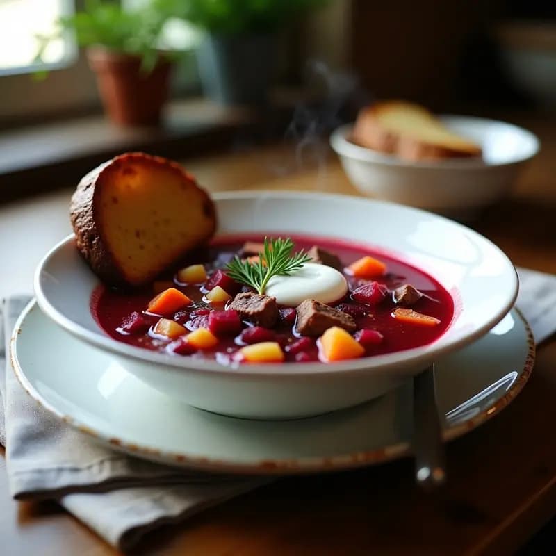 Borscht de Remolacha y Carne con Pan de Centeno: Receta Ucraniana en Olla Lenta