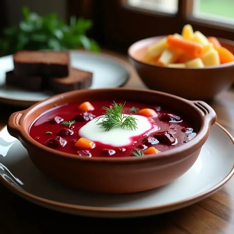 Borscht de Remolacha y Carne: Sopa Ucraniana Reconfortante con Crema Agria