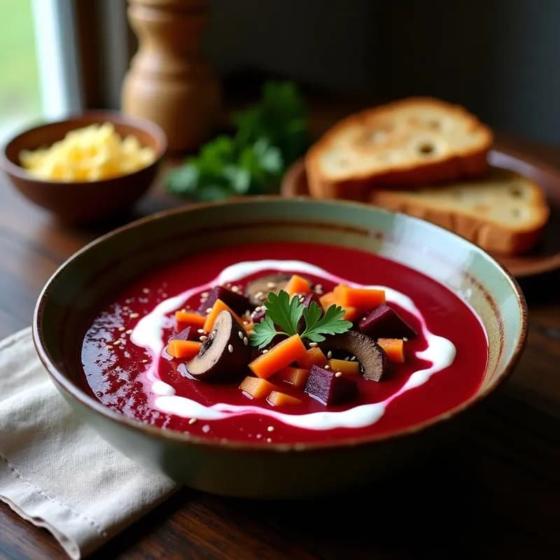 Borscht Polaco con Remolacha y Champiñones Portobello: Sopa Vegana y Rápida