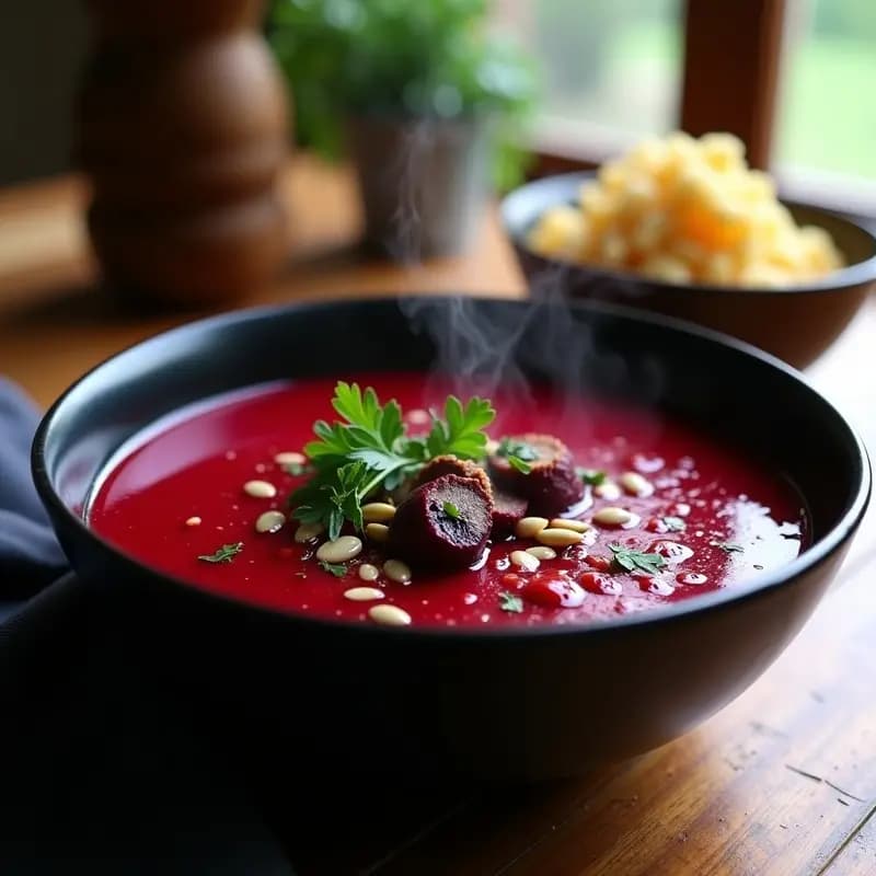 Borscht Ucraniano de Remolacha y Champiñones: Sopa Roja Vegana y Energizante