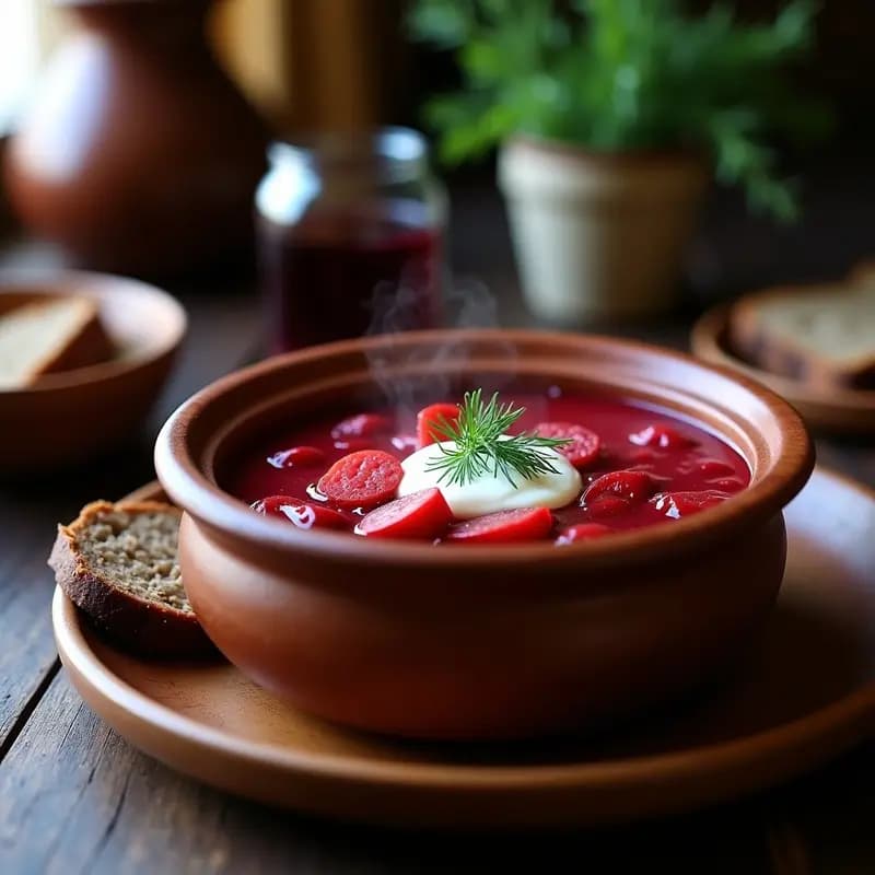 Borscht de Remolacha y Chucrut con Salsicha Ahumada: Sopa Ucraniana Fermentada