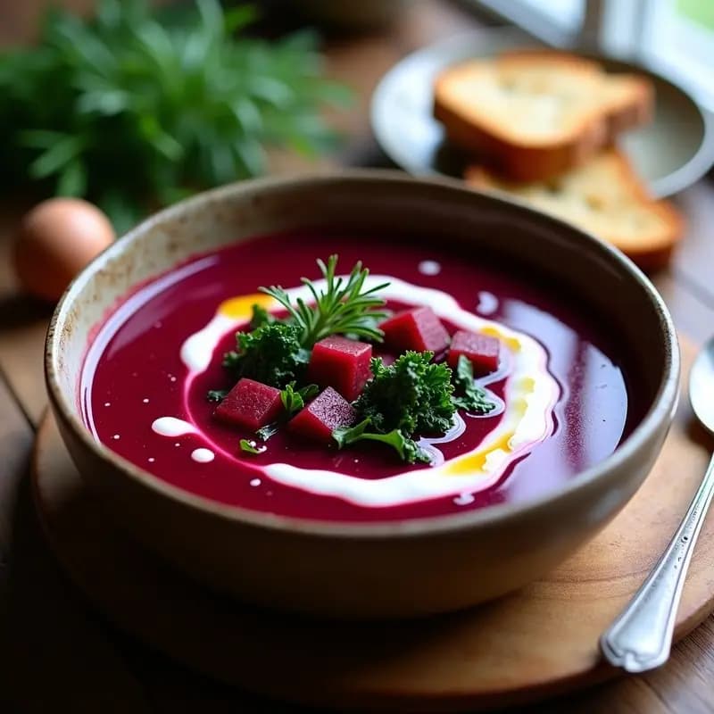 Borscht de Remolacha y Col Rizada con Smetana Vegano: Sopa Ucraniana Detox