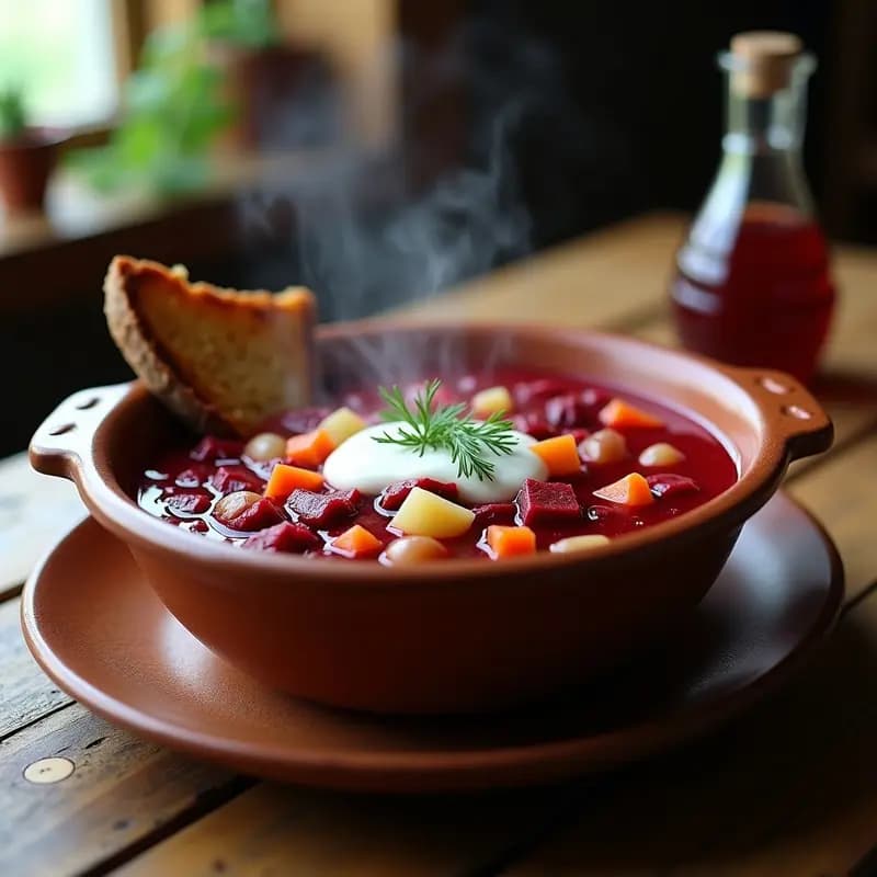 Borscht Ucraniano con Remolacha y Crema Ácida: Sopa Caliente Antioxidante y Reconfortante