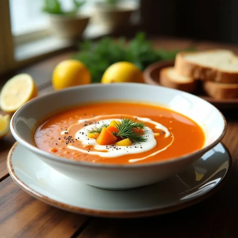 Borscht de Remolacha Dorada: Sopa Ucraniana Refrescante con Yogur de Soja y Eneldo