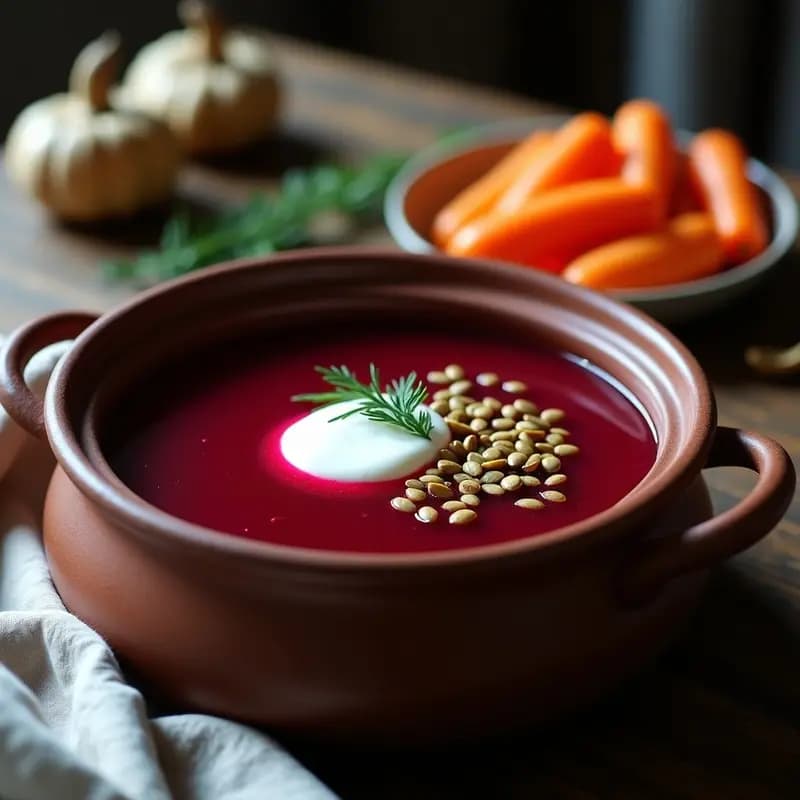 Borscht Ucraniano con Remolacha Fermentada y Crème Fraîche: Receta Tradicional Antioxidante
