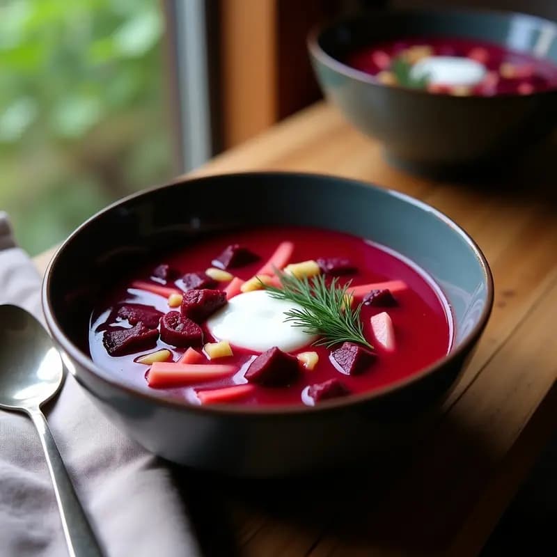 Borscht Ucrainiano con Remolacha Fermentada: Sopa Ácida y Reconfortante en Olla Exprés