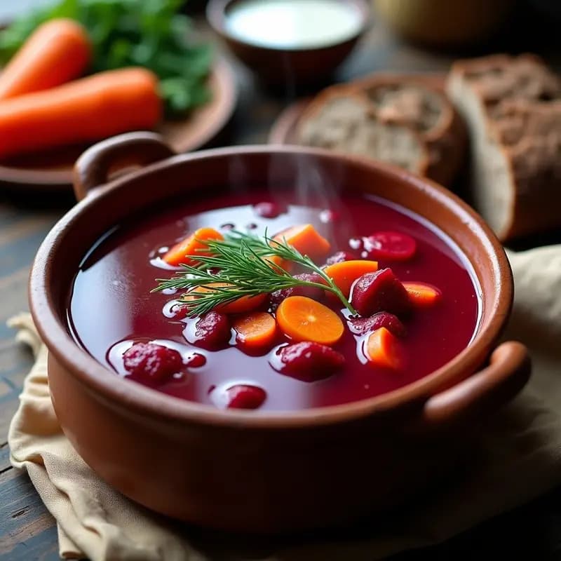 Borscht Ucraniano con Remolacha Fermentada: Sopa Roja Alta en Probióticos