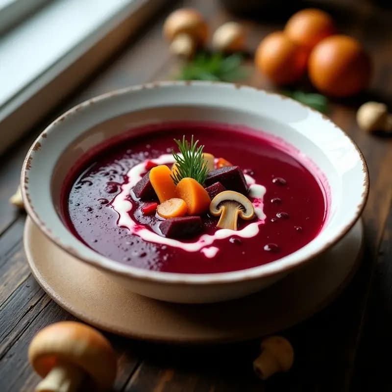Borscht de Remolacha y Hongo Chanterelle: Sopa Ucraniana Gourmet