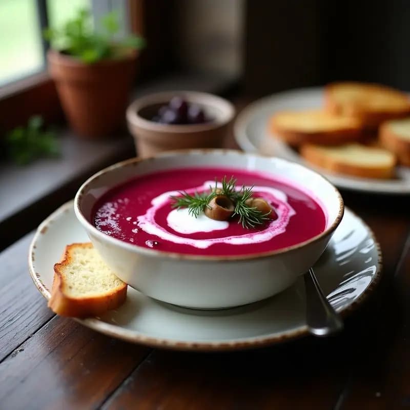 Borscht de Remolacha y Hongos Portobello: Sopa Ucraniana Vegana y Colorida