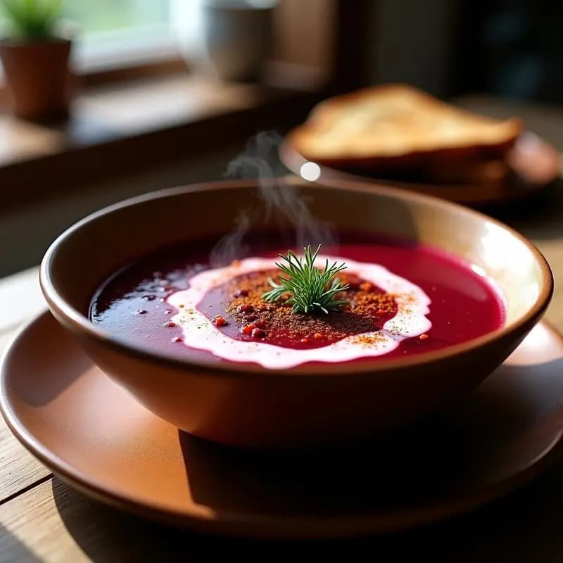 Borscht Ucraniano de Remolacha y Hongos: Sopa Vegana con Toque Ahumado