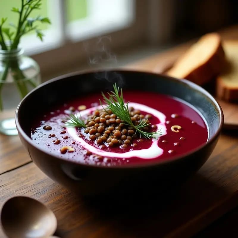 Borscht Ukraniano de Remolacha y Lentejas: Sopa Vegana y Alta en Hierro en Olla Lenta