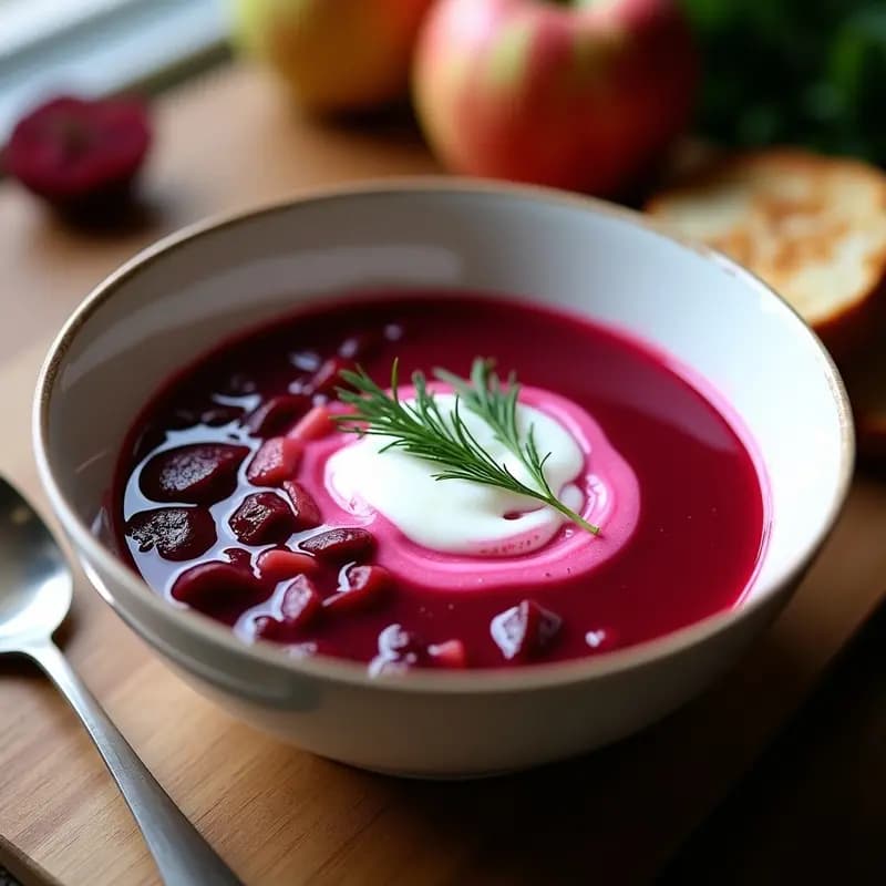 Borscht de Remolacha y Manzana con Crema de Yogur: Receta Ucraniana Dulce y Ácida