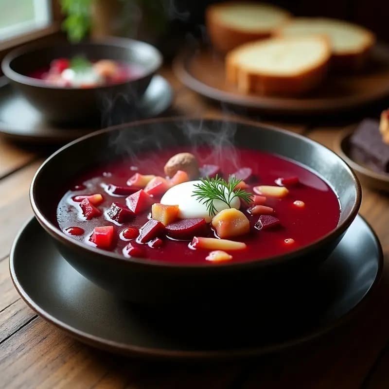 Borscht Ucraniano con Remolacha, Repollo y Carne Ahumada: Sopa Reconfortante en Olla Lenta