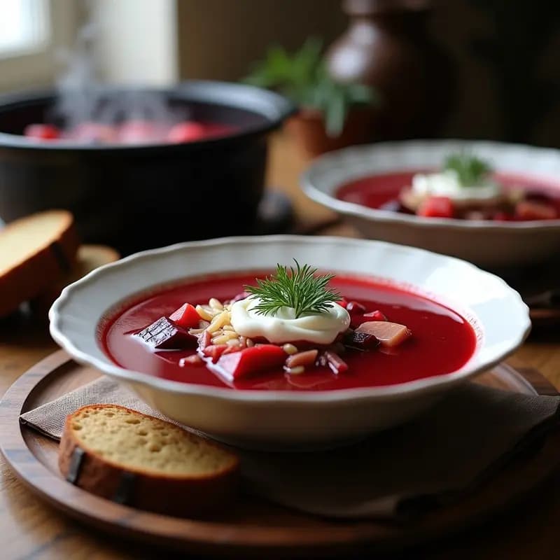 Borscht con Remolacha, Repollo y Carne de Cerdo: Sopa Ucraniana Tradicional para Invierno