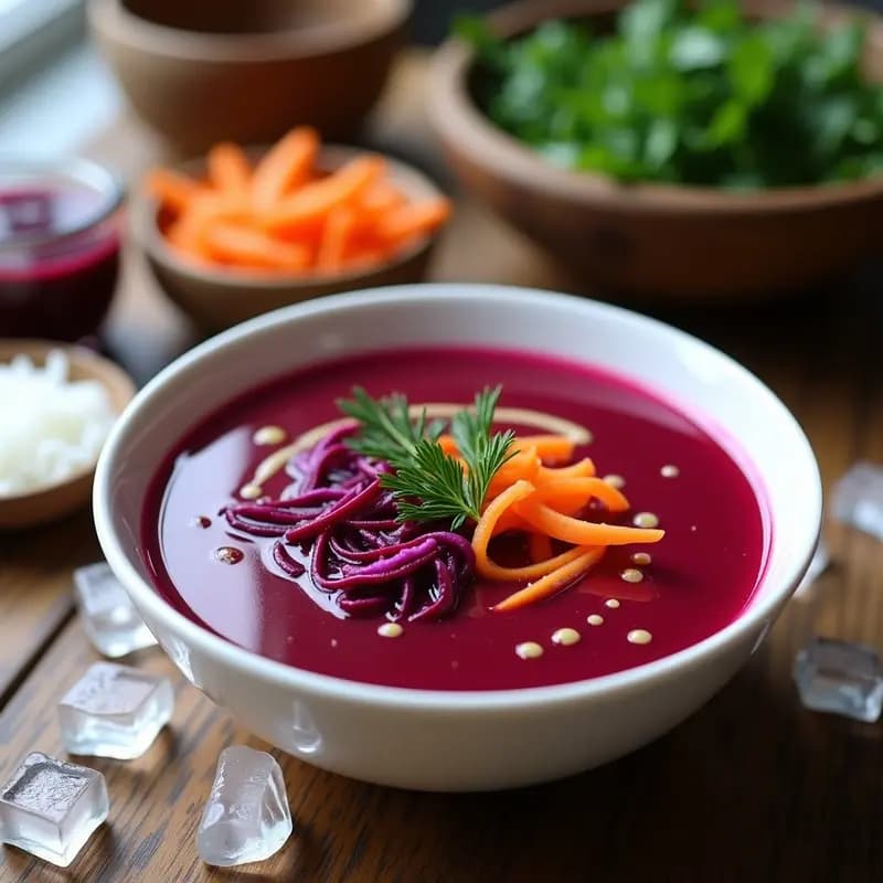 Borscht Ucraniano con Remolacha y Repollo Morado: Sopa Fría y Nutritiva para el Verano