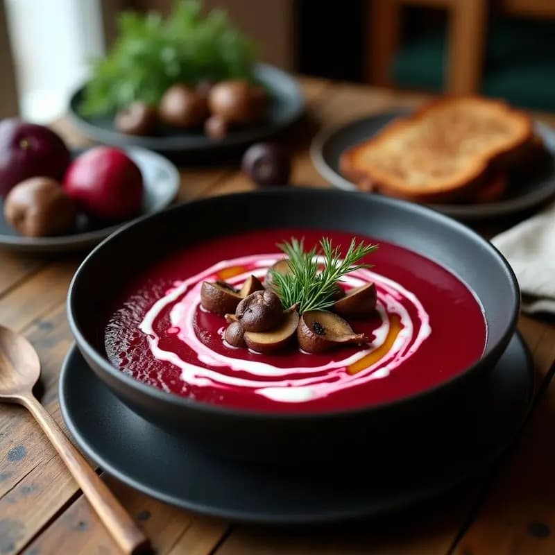 Borscht de Remolacha Rojas y Setas: Sopa Ucraniana Vegana y Reconfortante