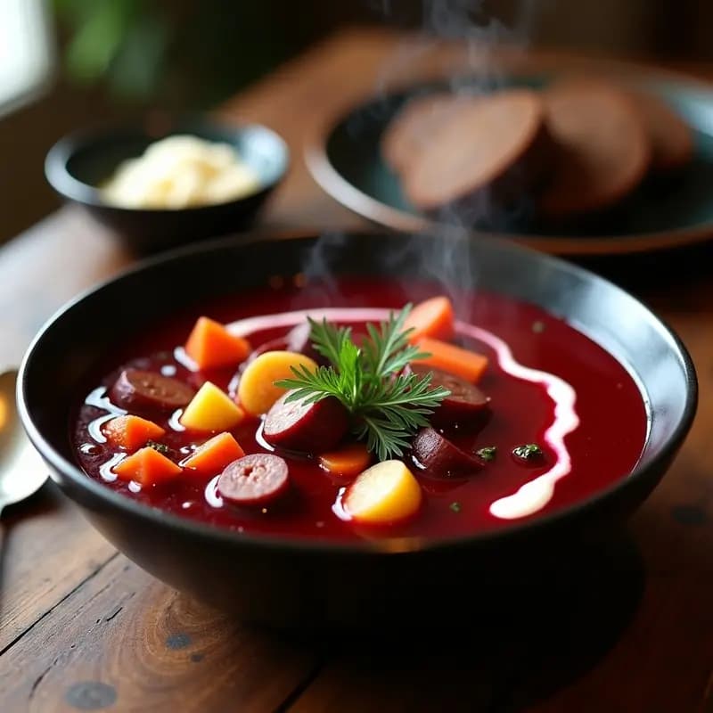 Borscht Ucraniano con Remolacha y Salchicha Vegana: Receta Tradicional en Olla Lenta y Sin Lácteos