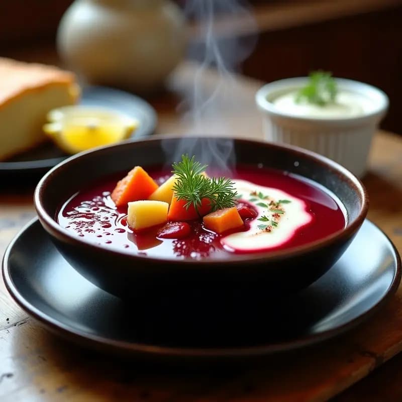 Borscht Úcrano con Remolacha y Smetana Vegana: Sopa Caliente y Reconfortante en Olla Lenta