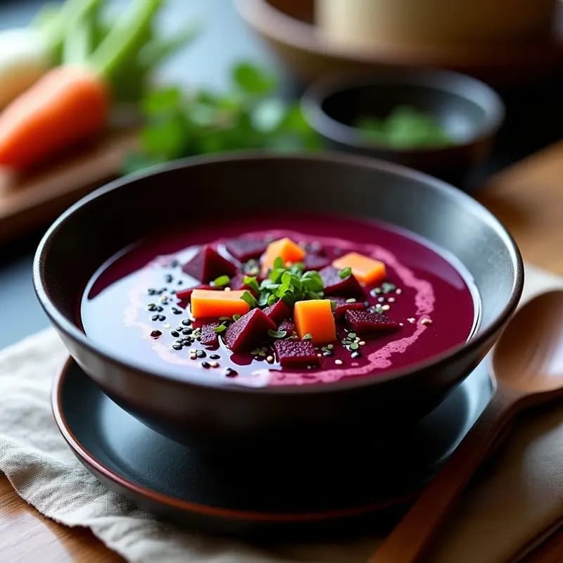 Borscht Ucraniano con Remolacha y Sopa de Miso: Fusión Eslava-Japonesa