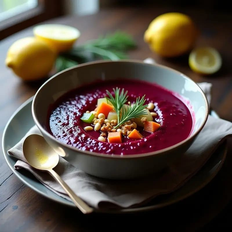 Borscht de Remolacha y Zacate: Sopa Ucraniana Vegana con Toque de Limón