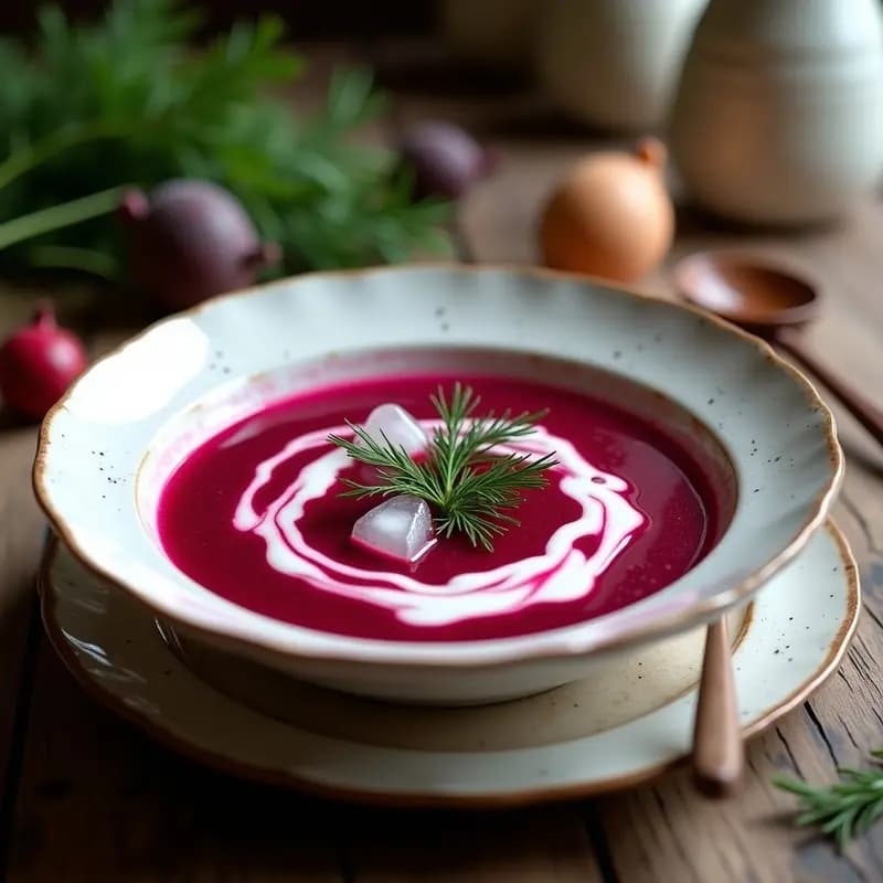 Borscht Ruso: Sopa Fría de Remolacha con Crema Agria y Eneldo