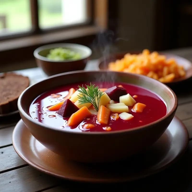 Borscht ucraíno vegano: Sopa roja de remolacha con repollo y patatas