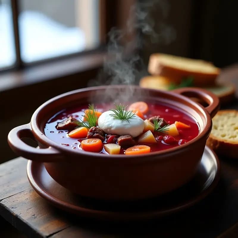 Borscht Ucraniano con Carne de Res y Crema Agria: Receta de Invierno Reconfortante