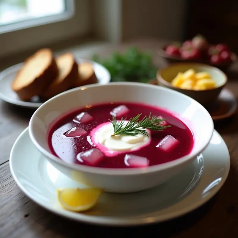 Borscht Ucraniano Frío con Smetana y Eneldo: Sopa de Remolacha Refrescante