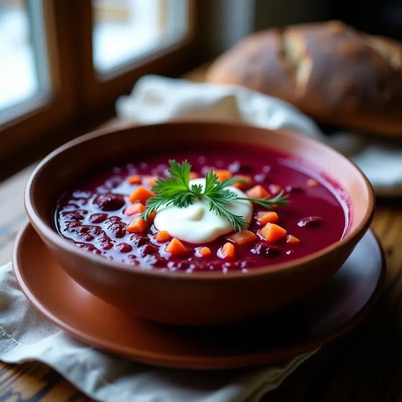 Borscht Ucraniano con Remolacha Fermentada y Smetana: Sopa Invernal Vegana