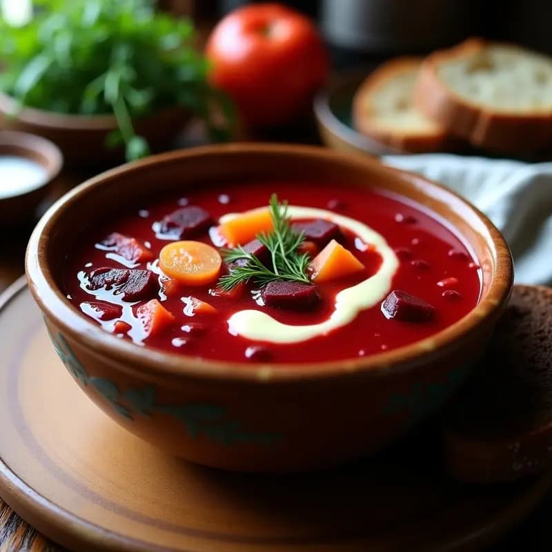 Borscht Ucraniano con Remolacha y Salsa Agria: Sopa Tradicional Vegana
