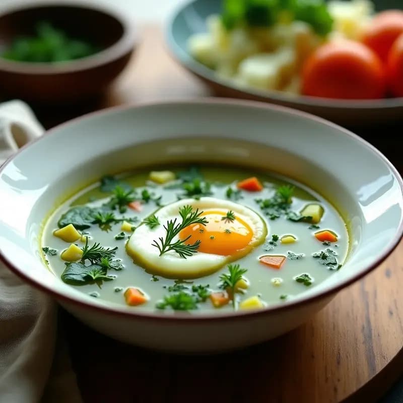 Borscht Verde Polaco de Espinacas y Huevo: Sopa Fresca con Toque de Eneldo