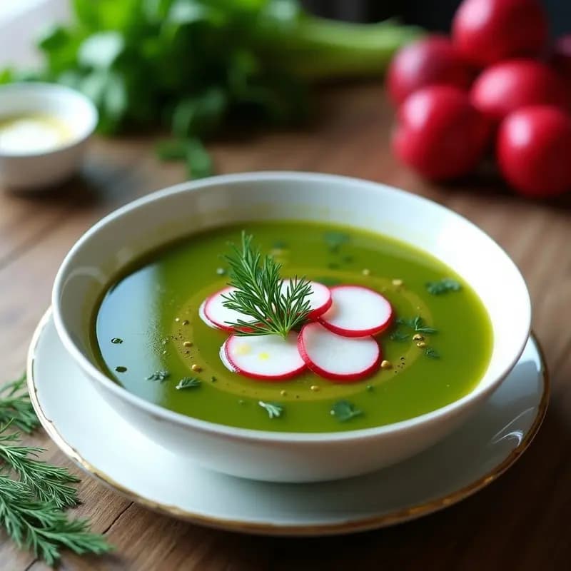 Borscht Verde con Espinacas y Rabanitos: Sopa Rusa Detox y Sin Remolacha